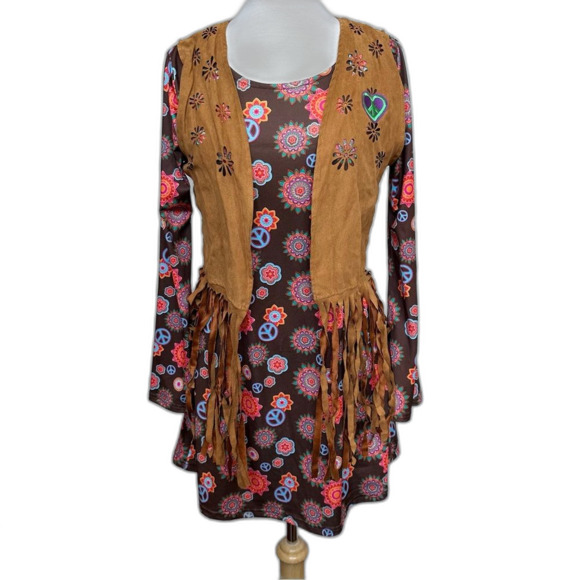 Spirit Halloween Brown Psychedelic Hippie Costume - Women M -Woodstock Halloween - Picture 1 of 6